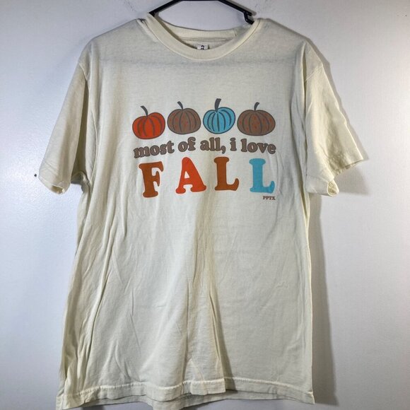 Womens Tultex Tee Most of All I Love Fall Cream Pumpkins L Cotton - Picture 1 of 7